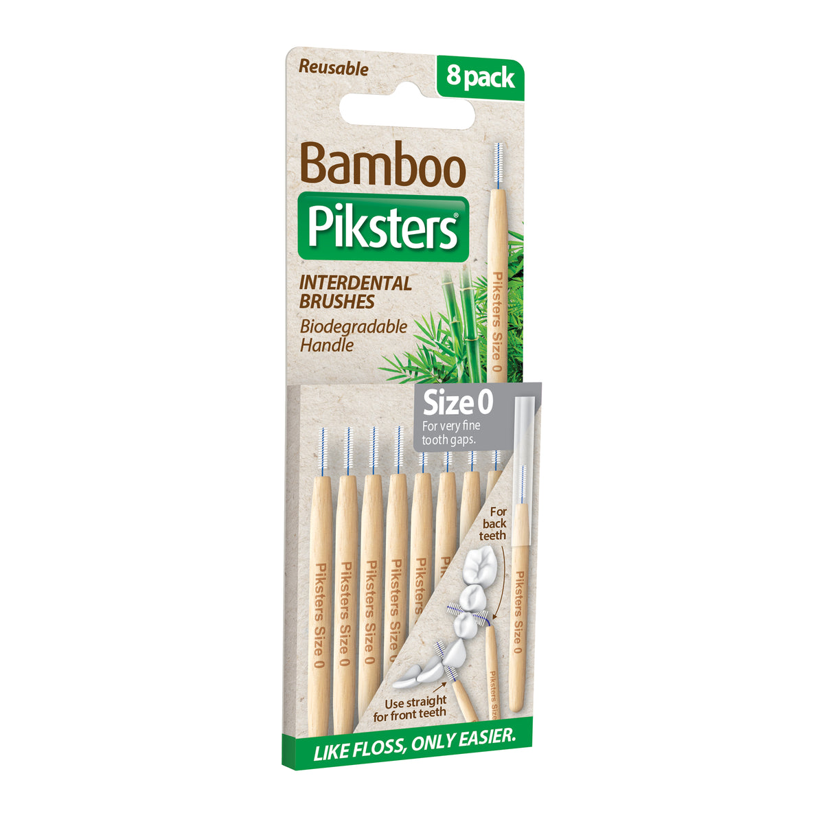 Piksters Interdental Brushes Bamboo Size 0 Grey 8pk