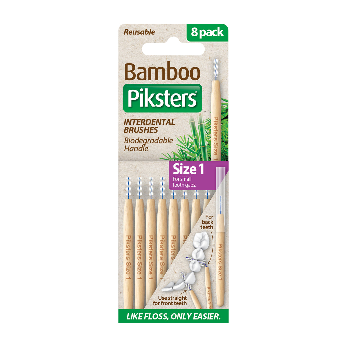 Piksters Bamboo Interdental Brushes Size 1 Purple 8pk