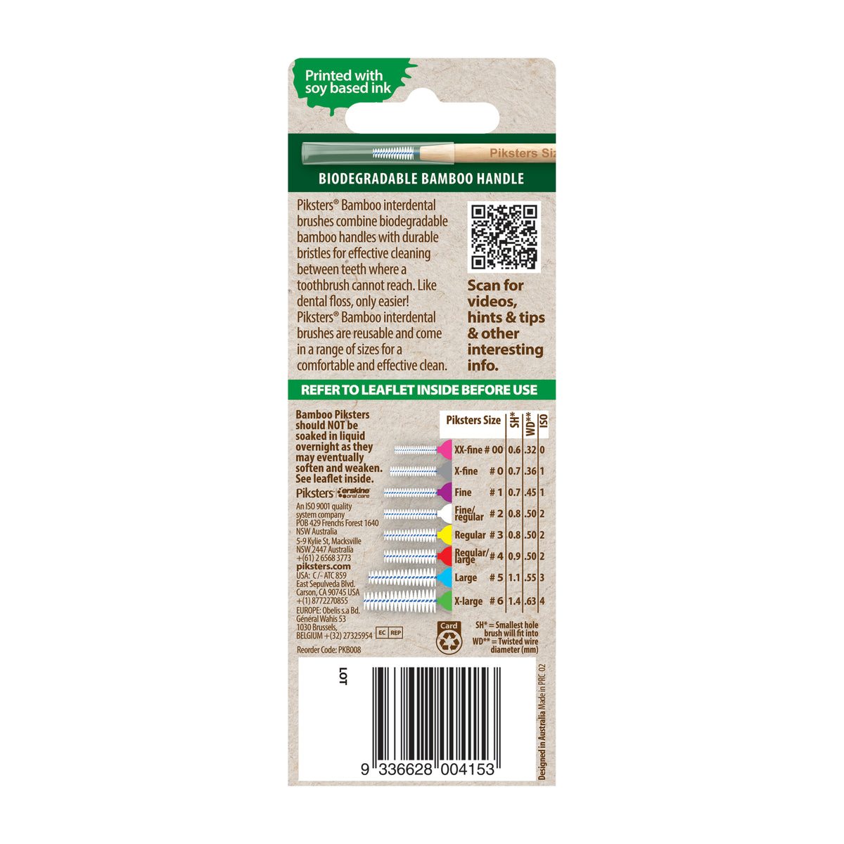 Piksters Bamboo Toothpicks Size 6 Green 8 Pack