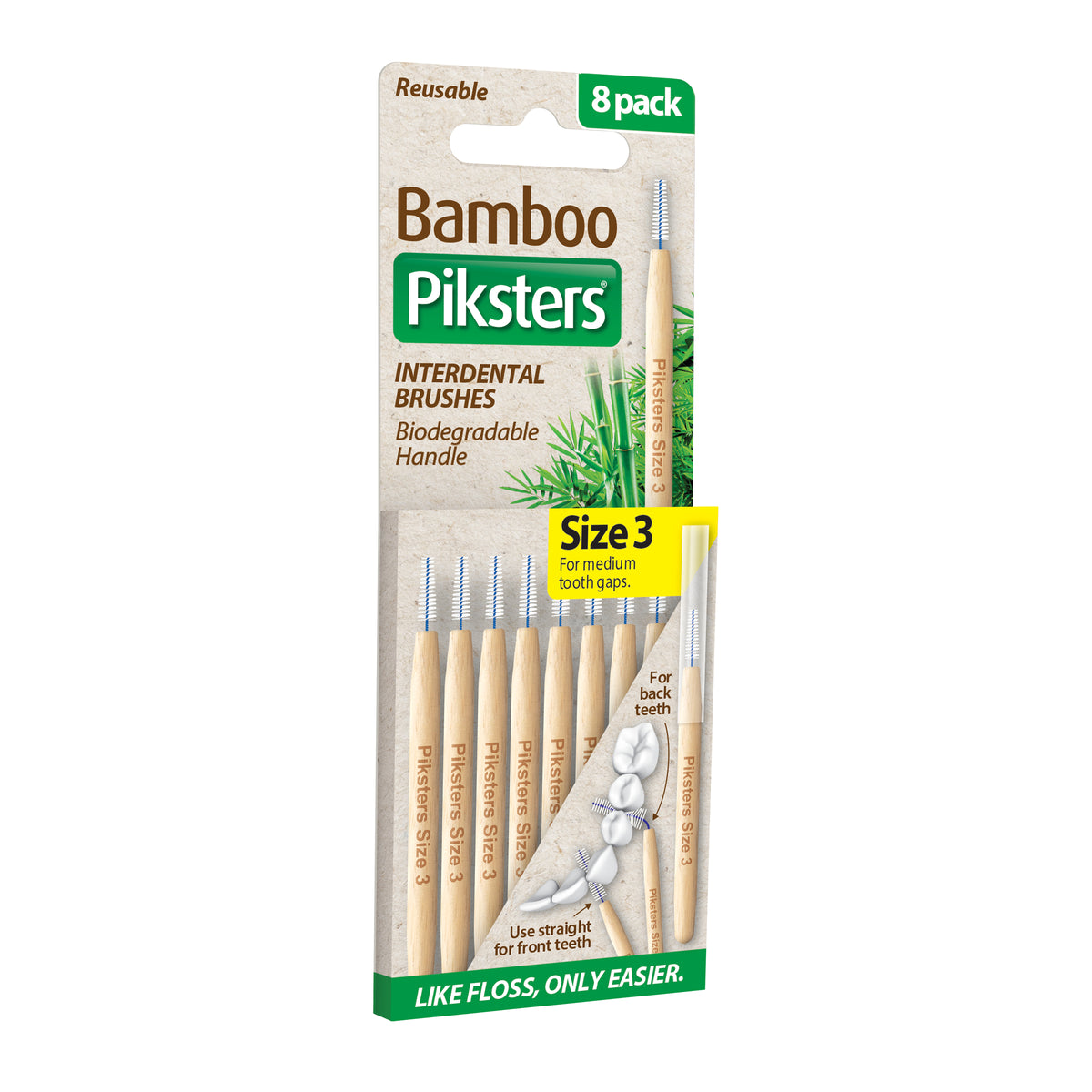 Piksters Bamboo Interdental Brushes  Size 3 Yellow 8pk