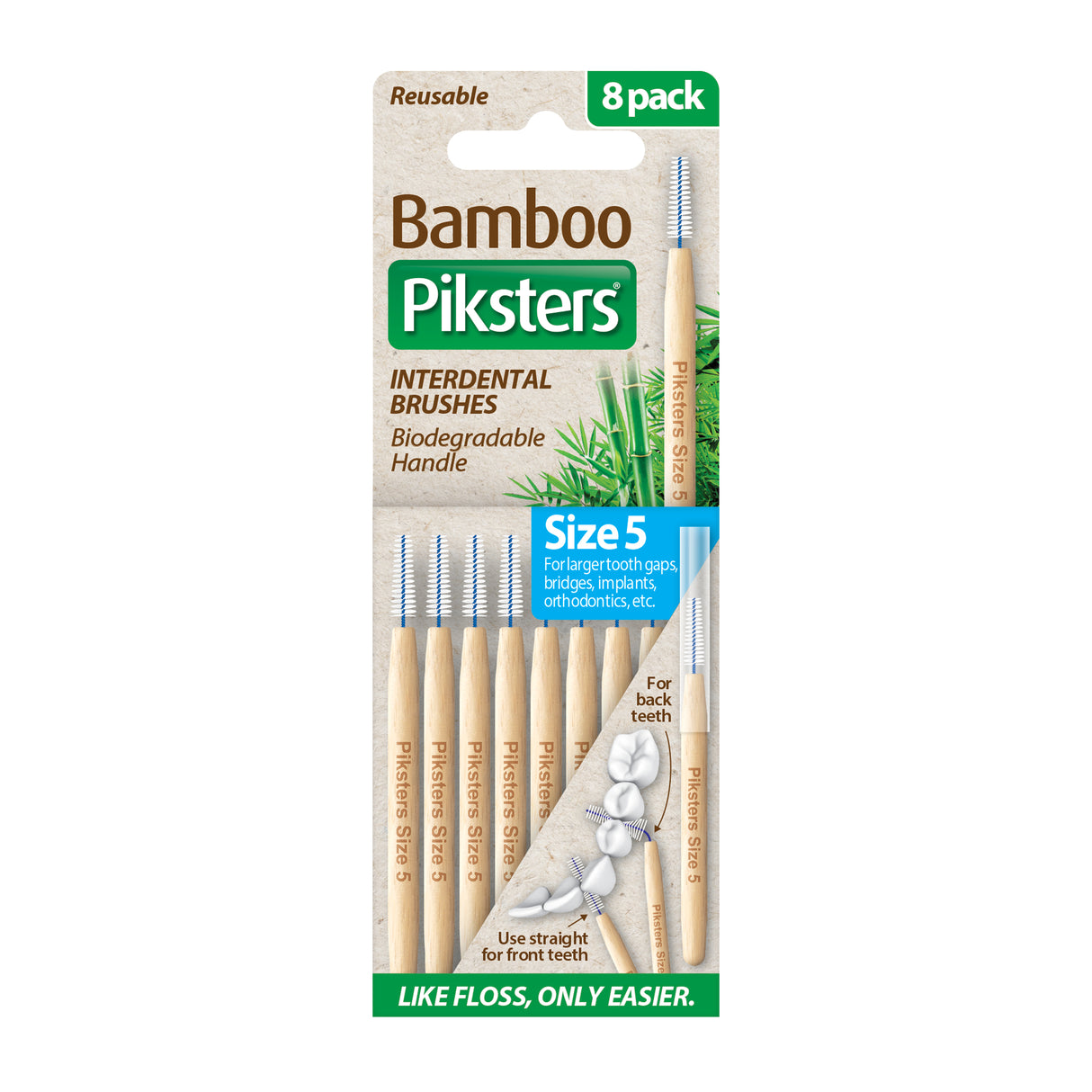 Piksters Bamboo Interdental Brushes Size 5 Blue 8pk