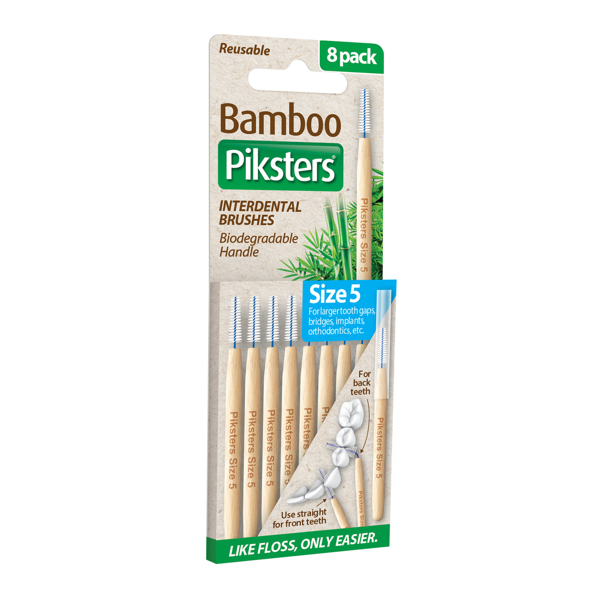 Piksters Bamboo Interdental Brushes Size 5 Blue 8pk
