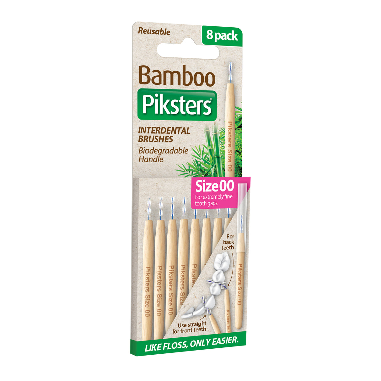 Piksters Bamboo Interdental Brushes Size 00 Pink 8pk