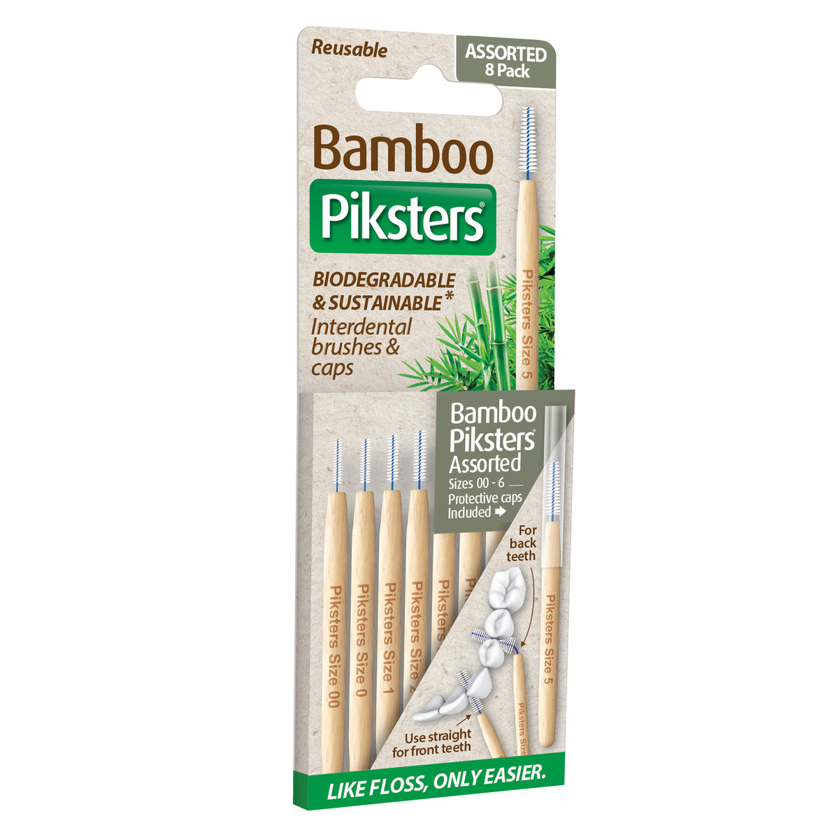 Piksters Bamboo Interdental Brushes Assorted Sizes 8pk