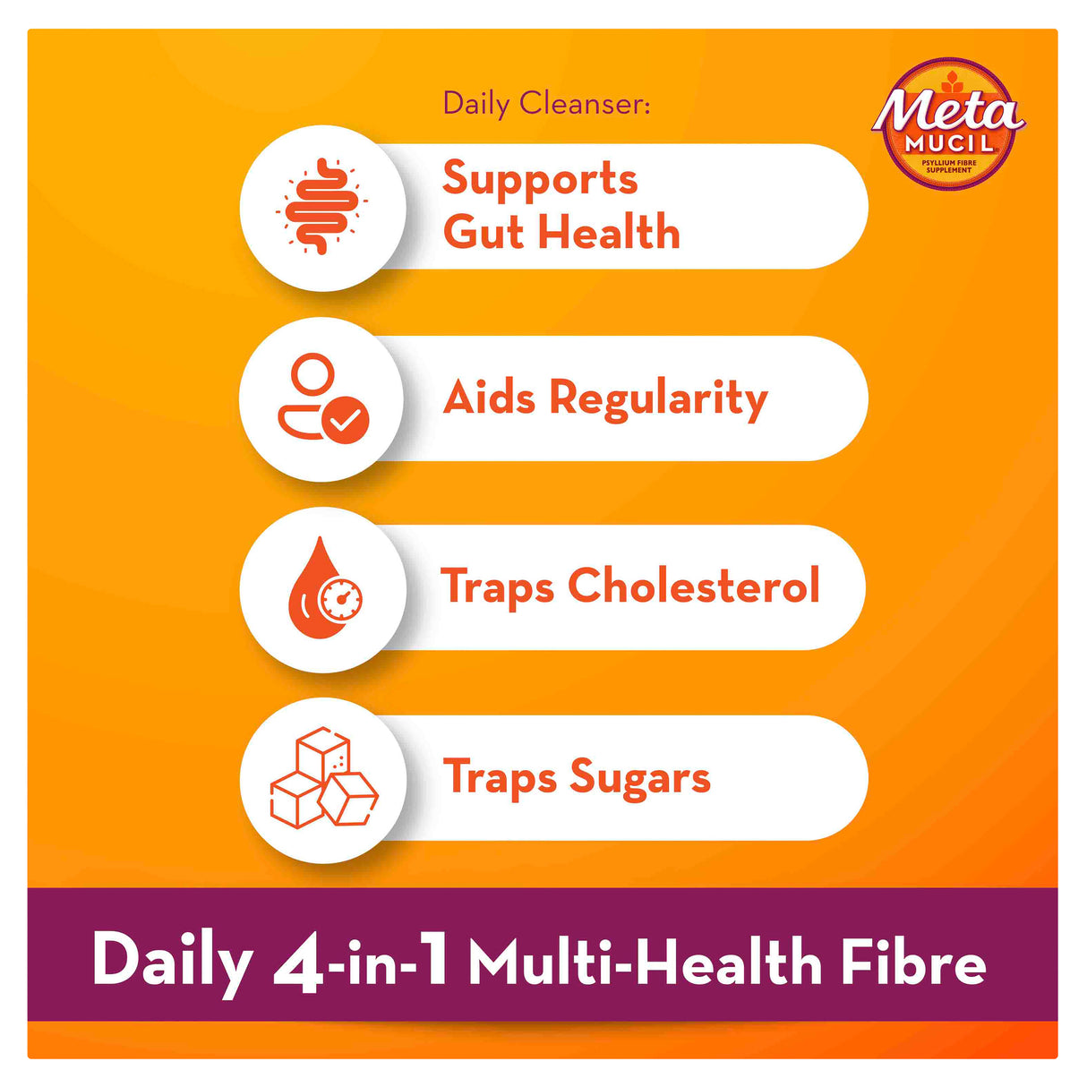 Metamucil Multi-Health Fibre with 100% Psyllium Natural Psyllium Natural Granular 72D