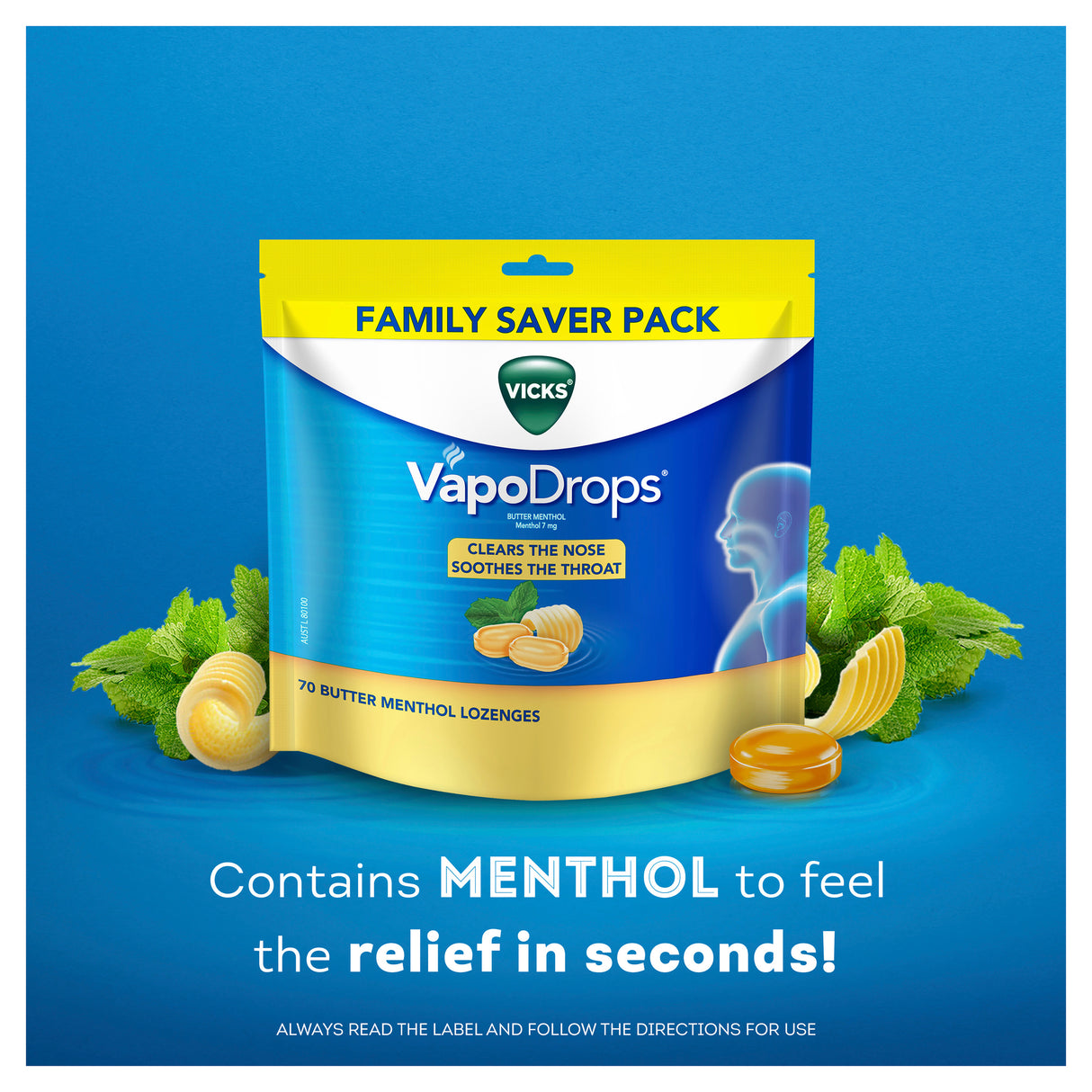VICKS Vapodrops Butter Menthol 70pk