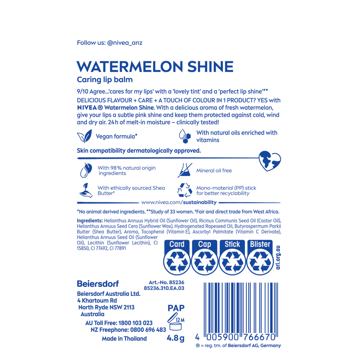 Nivea Lip Balm Watermelon Shine 4.8 g