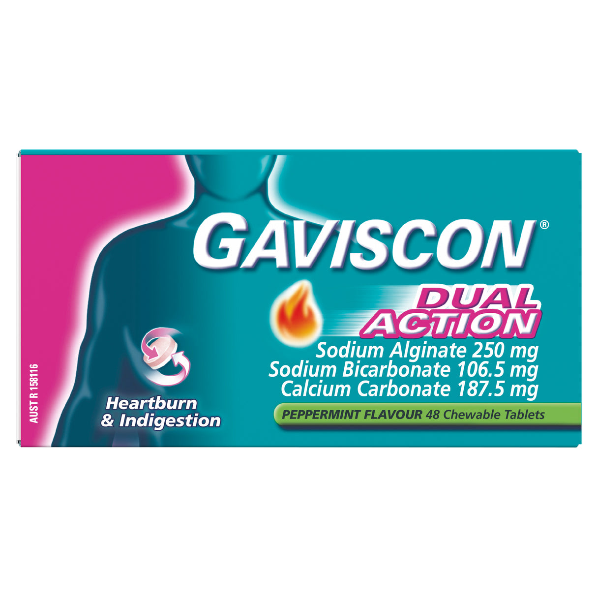 Gaviscon Dual Action Antacid Tablets Peppermint 48 Pack