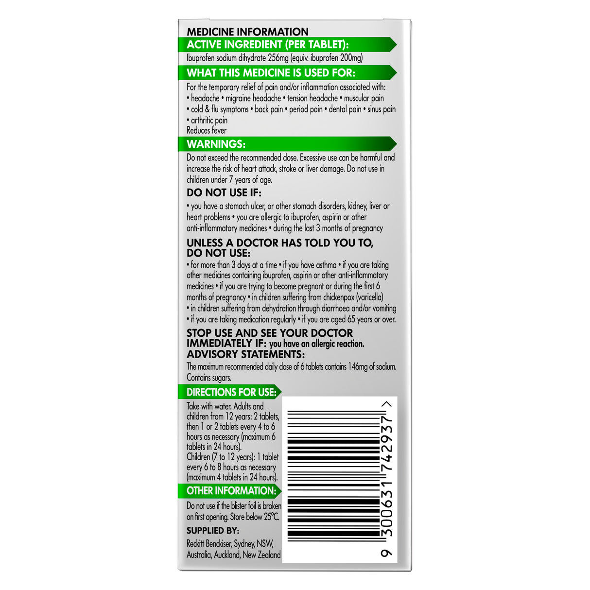 Nurofen Zavance Fast Pain Relief Tablets 256mg Ibuprofen 48 Value Pack