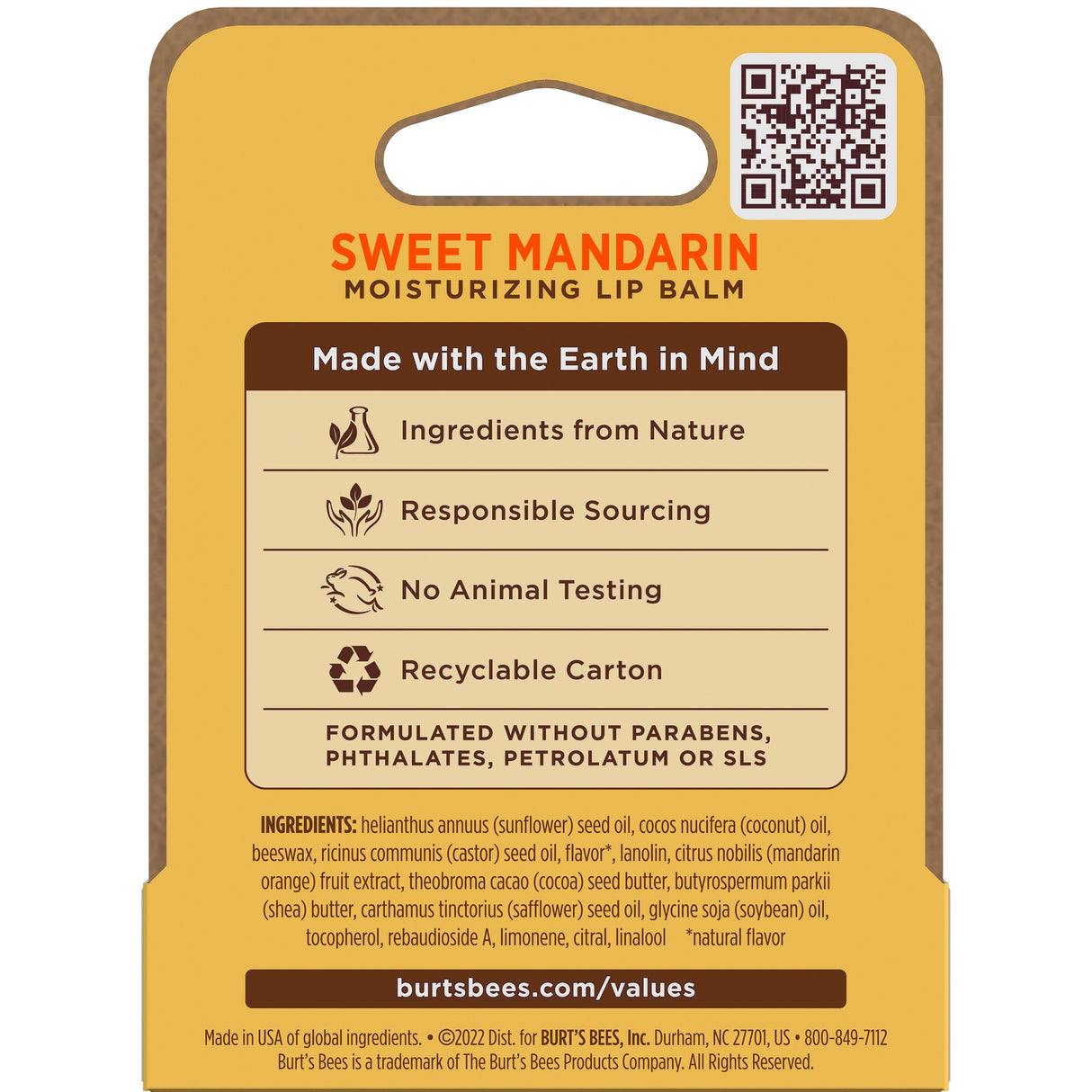 Burts Bees 100% Natural Sweet Mandarin Lip Balm 4.25g