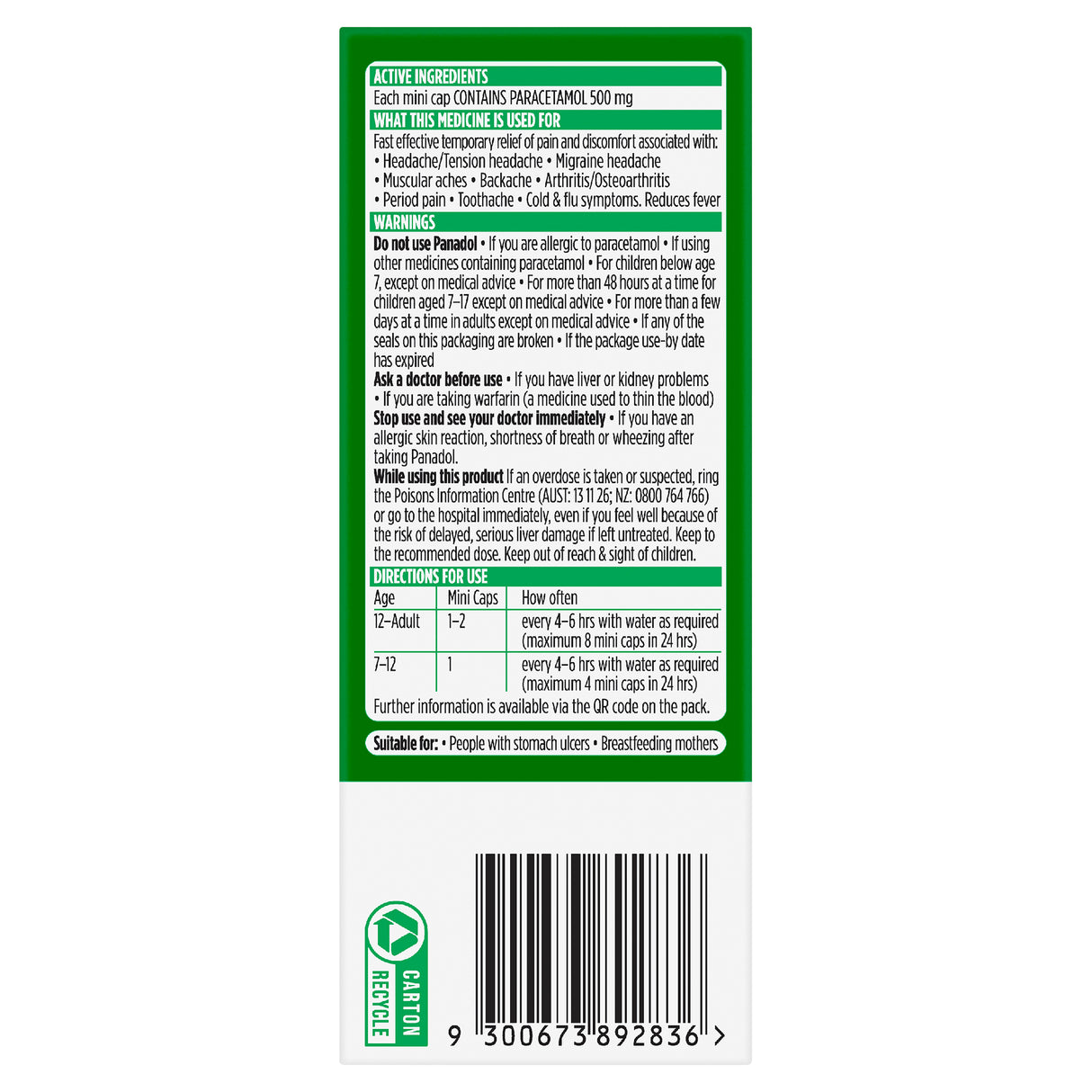 Panadol Mini Caps for Pain Relief Paracetamol 500 mg 48 Capsules _ Limit 2