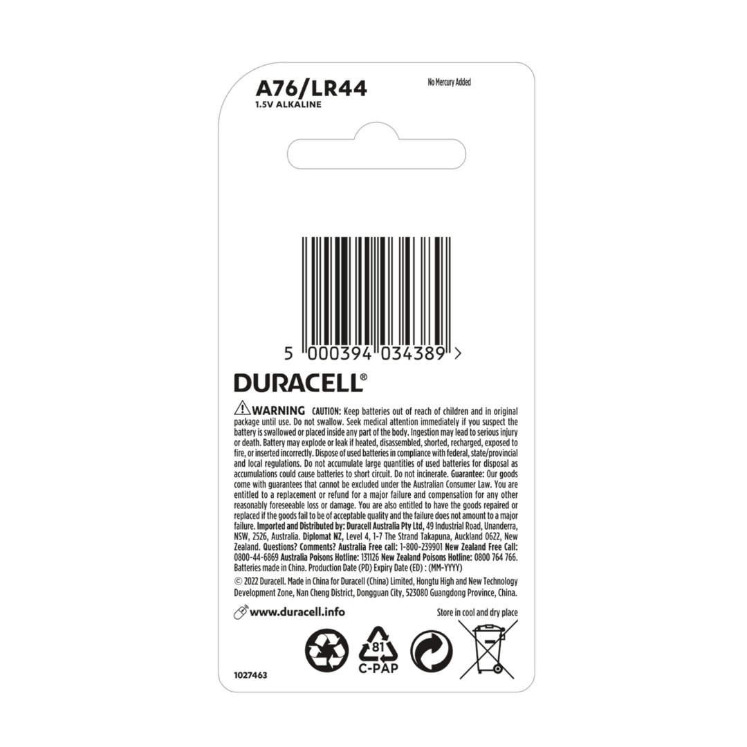 Duracell Specialty LR44/A76 2Pack