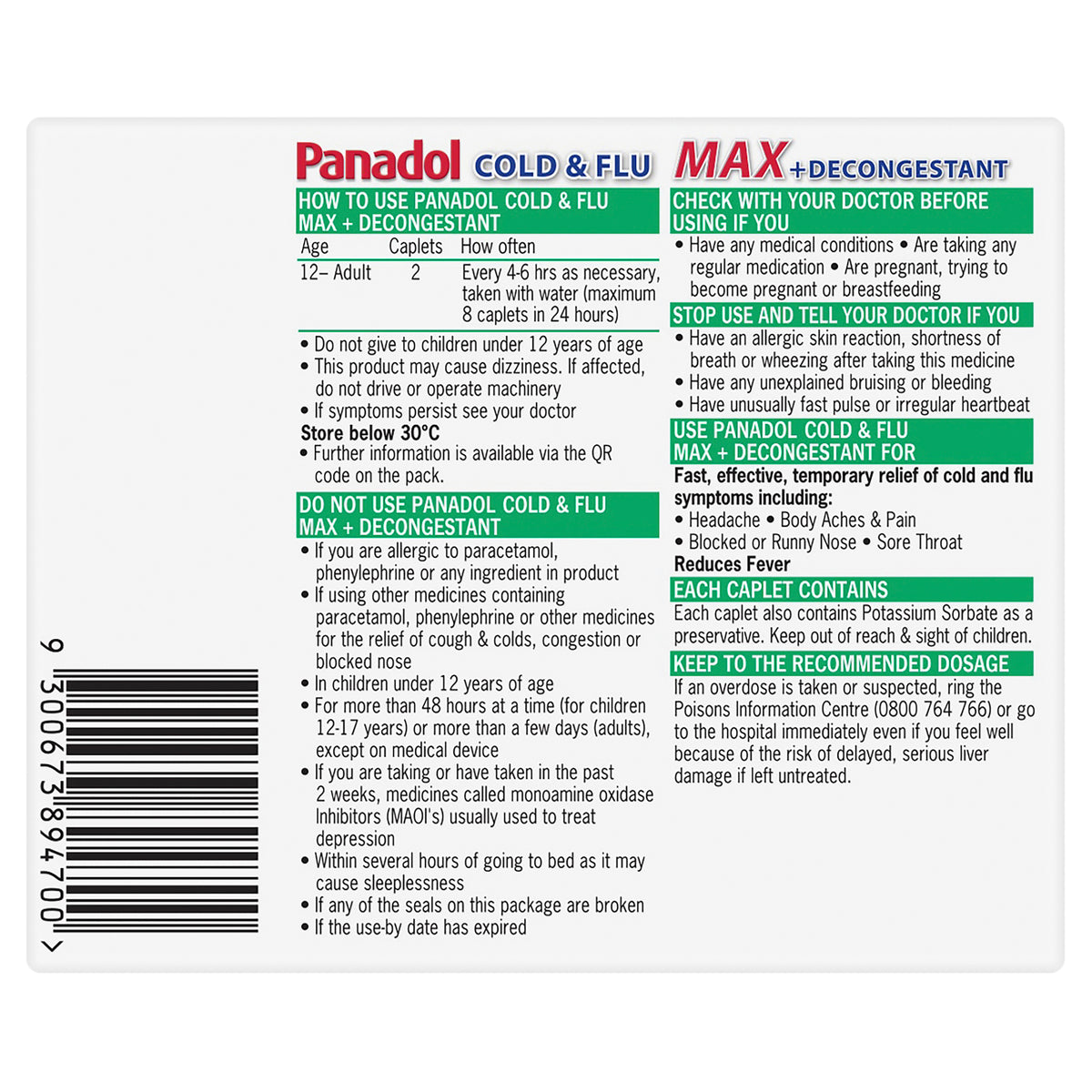 PANADOL Cold&Flu Max Decon Caps 16s