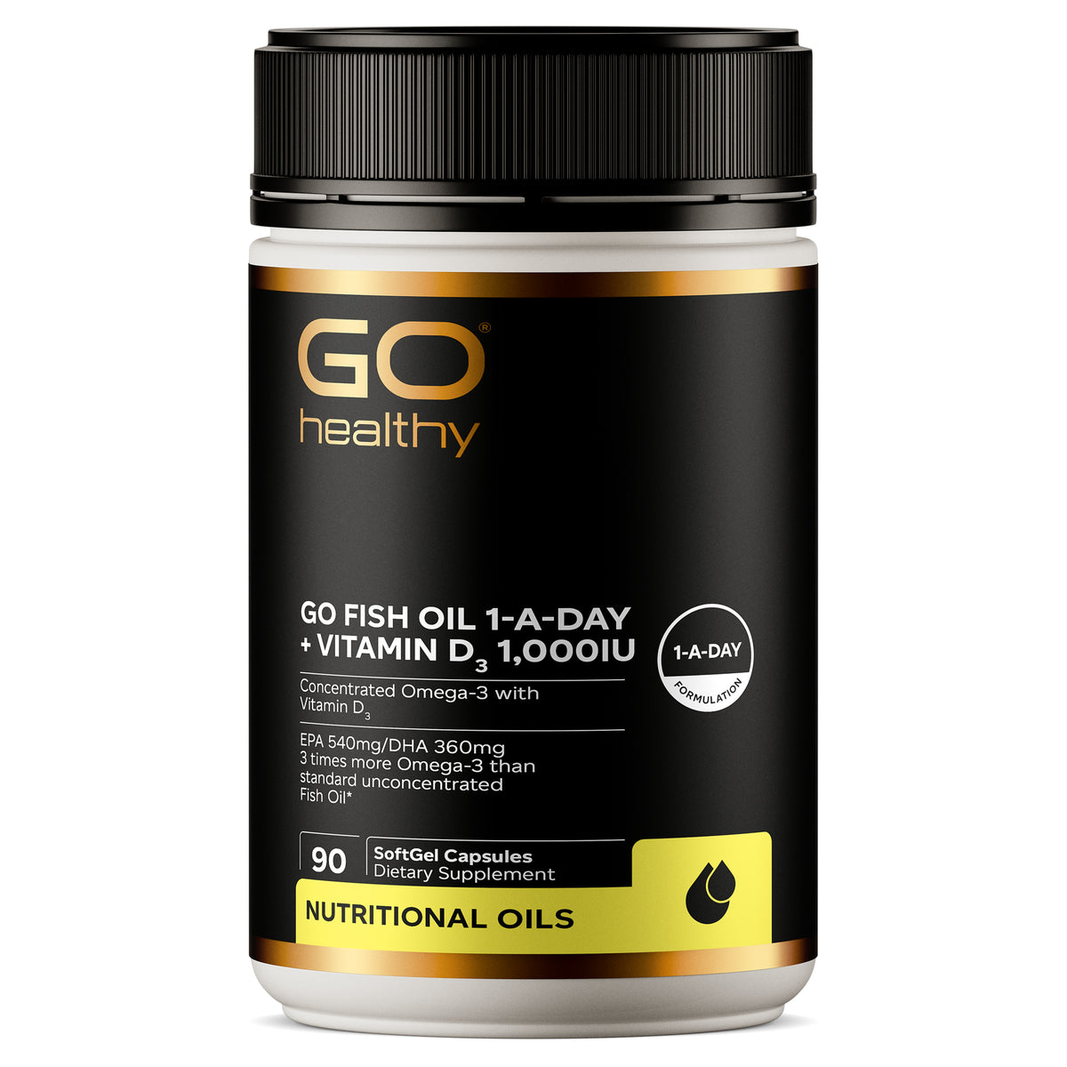 GO Healthy GO Fish Oil + Vit D3 Supplement 1000IU  1-A-Day 90 Caps