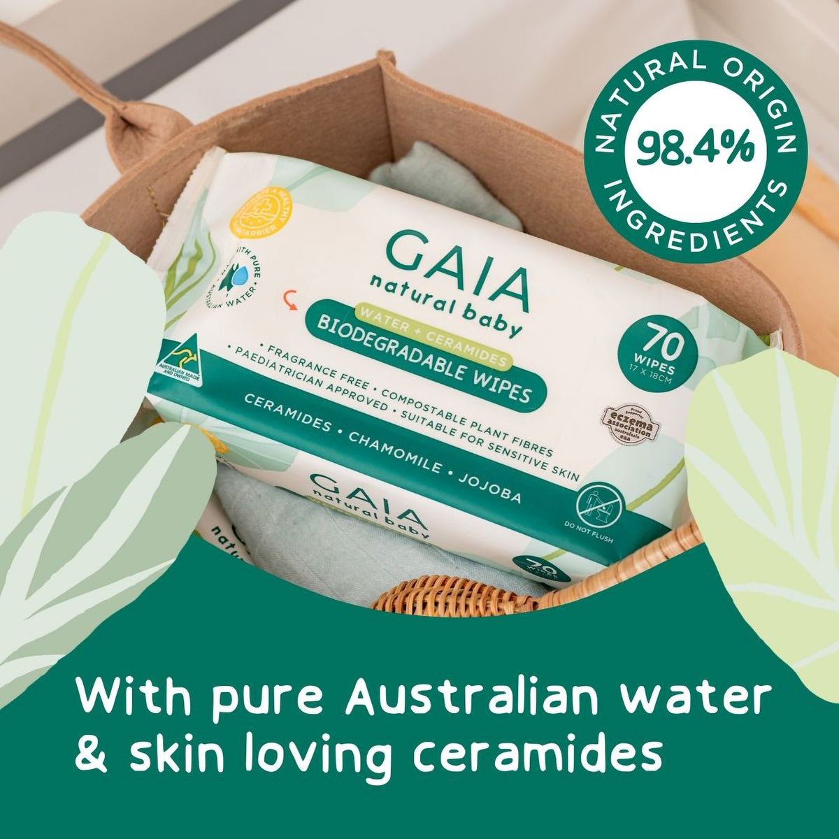 GAIA Natural Baby Water + Ceramides Biodegradable Wipes 280pk