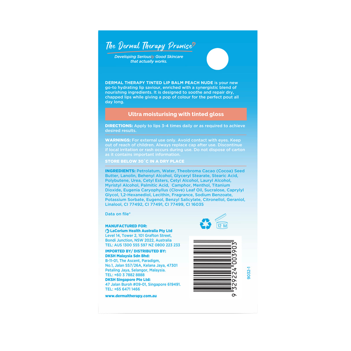 Dermal Therapy Tinted Lip Balm - Peach Nude 8 g