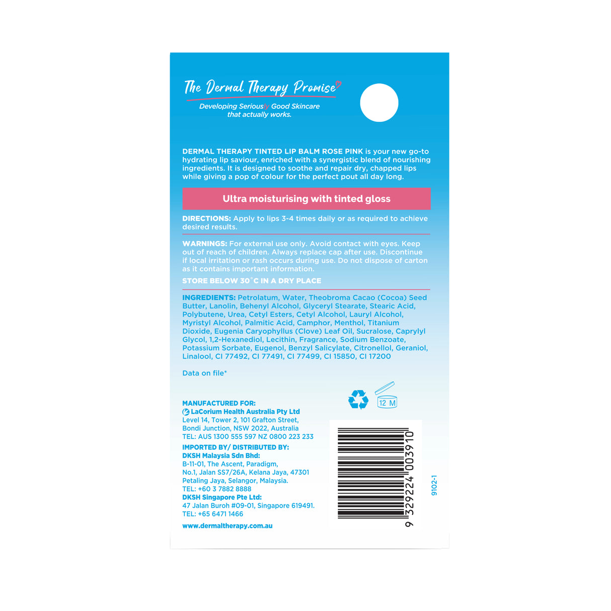 Dermal Therapy Tinted Lip Balm - Rose Pink 8 g