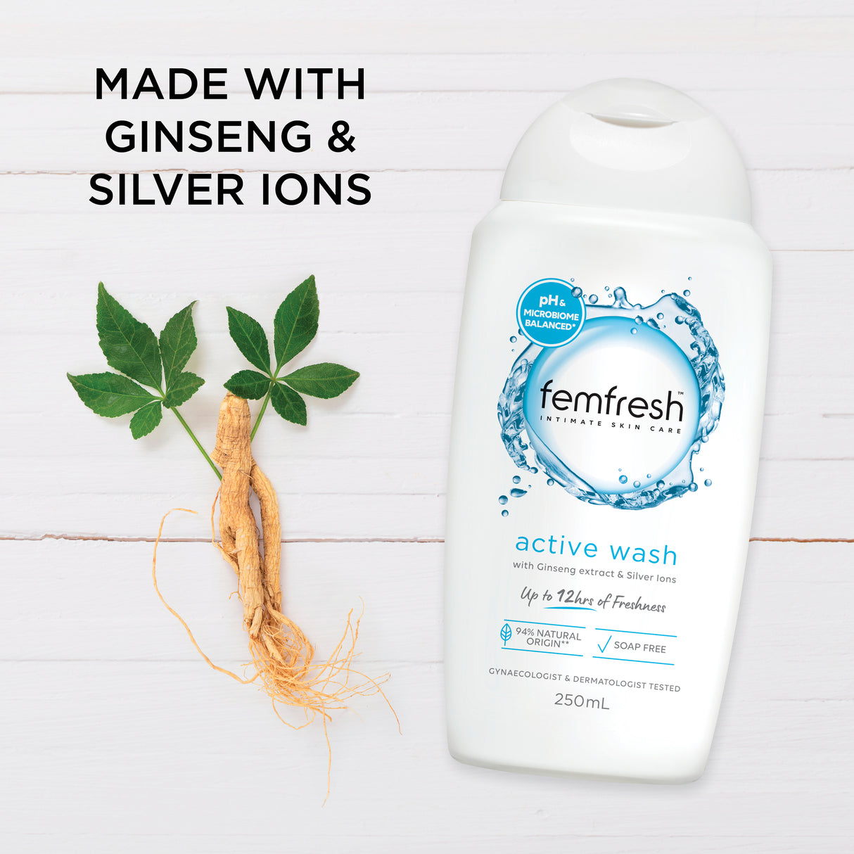 Femfresh Deodorising Active Wash with Ginseng Extract & Silver Ions 250ml