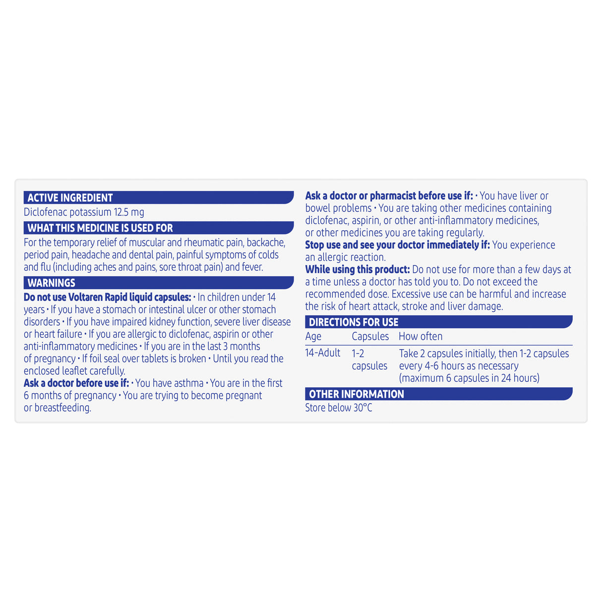 Voltaren Rapid Pain Relief 12.5 mg Liquid Capsules 20s