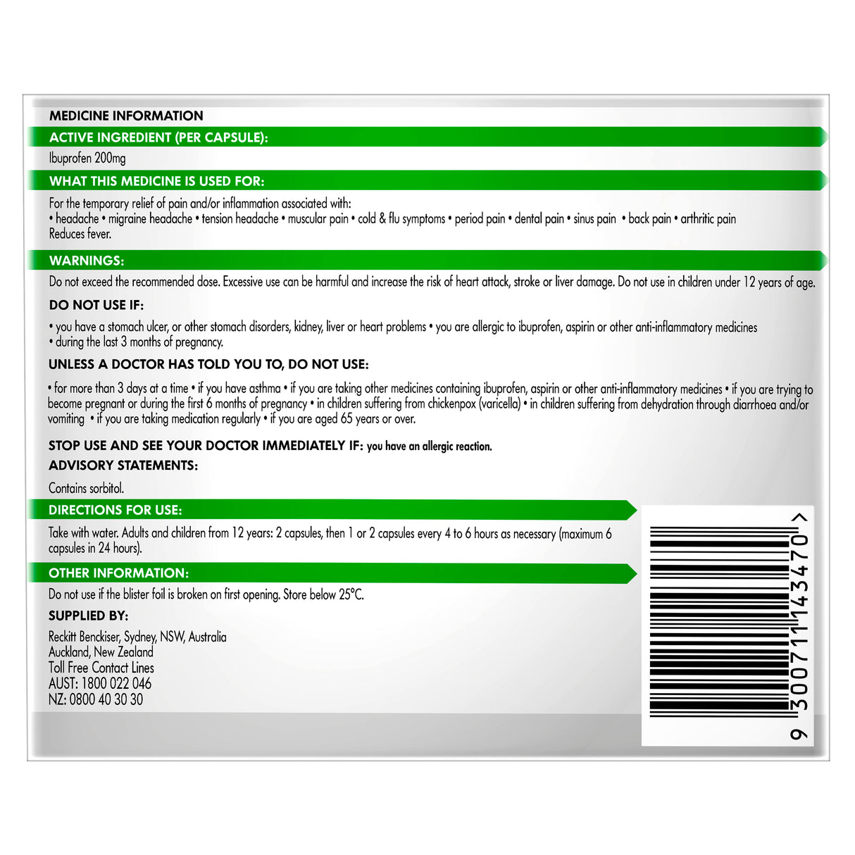 Nurofen Zavance Liquid Ibuprofen 200 mg 80 Capsules