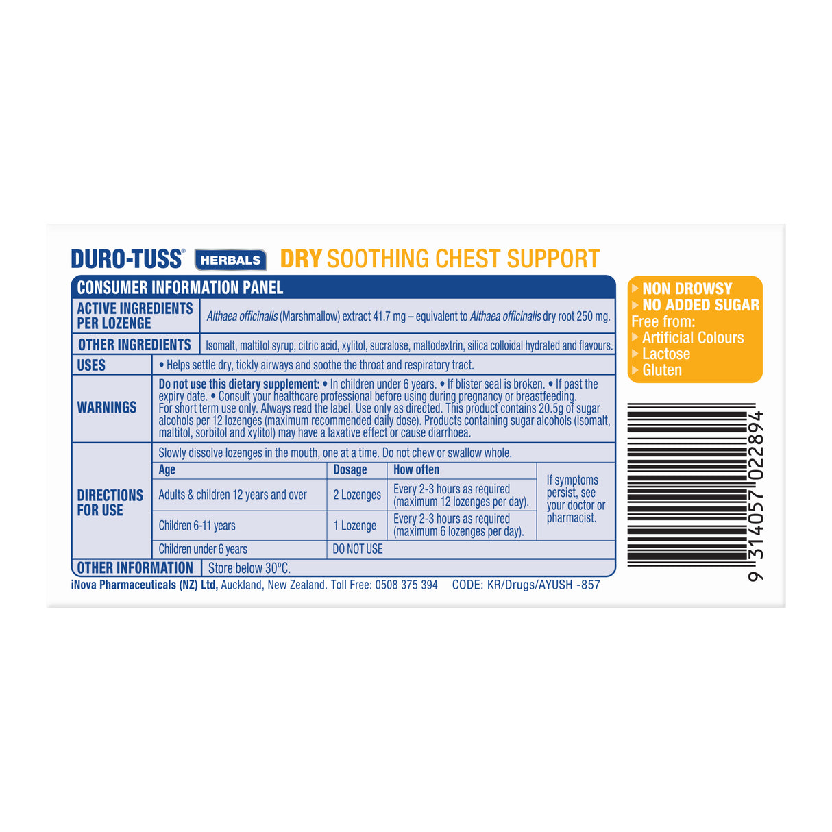 Duro-Tuss Herbals Dry Soothing Chest Support Lozenges 24s