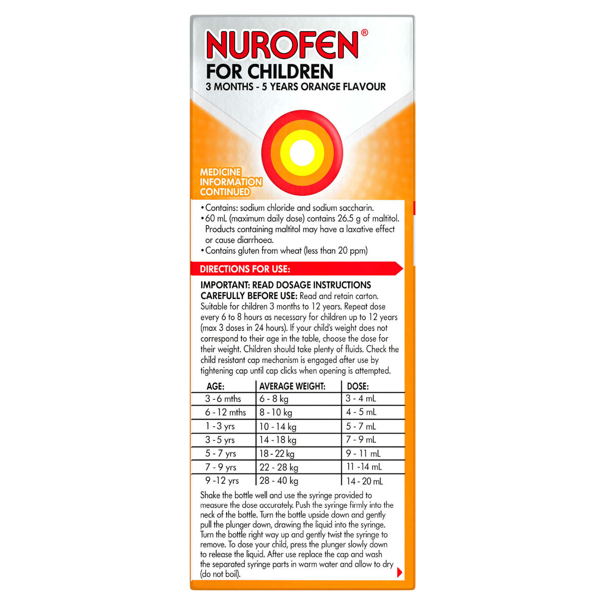 Nurofen For Children 3months - 5years Pain and Fever Relief 100mg/5mL Ibuprofen Orange 200mL