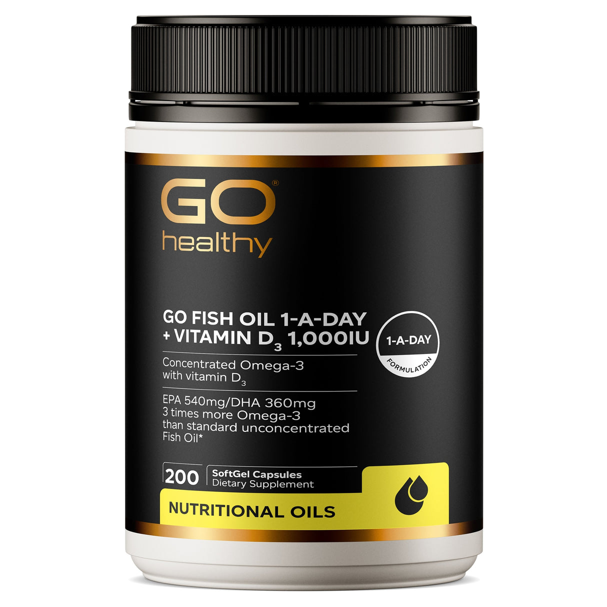 GO Healthy GO Fish Oil + Vitamin D3 Supplement  1-A-Day 1000IU 200 Caps
