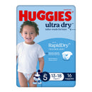 Huggies Ultra Dry Nappies Boys Size 5 (13-18kg) 16 Pack