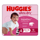 Huggies Ultra Dry Nappies Girls Size 4 (10-15kg) 18 Pack