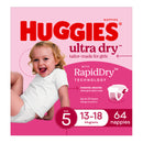Huggies Ultra Dry Nappies Girls Size 5 (13-18kg) 64 Pack