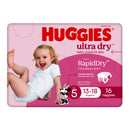 Huggies Ultra Dry Nappies Girl Size 5 (13-18kg) 16 Pack