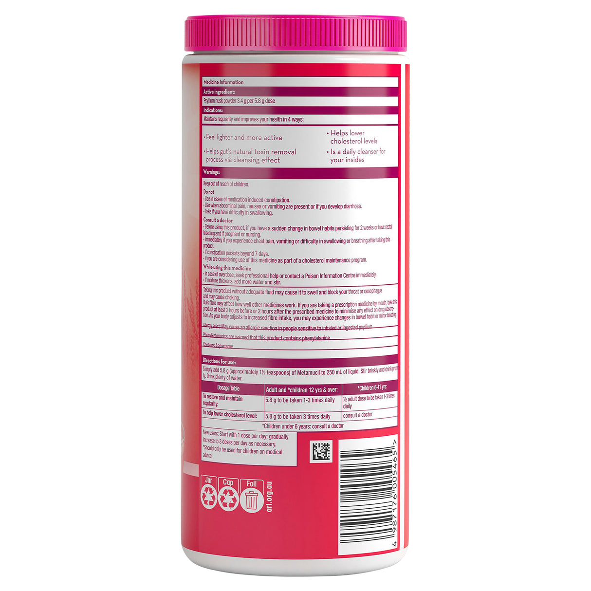 Metamucil Multi-Health Fibre with 100% Psyllium Natural Psyllium Wild Berry Smooth 72D