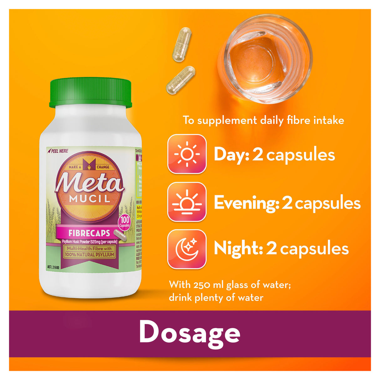 Metamucil Daily Fibre Supplement Fibre Caps 100 Capsules