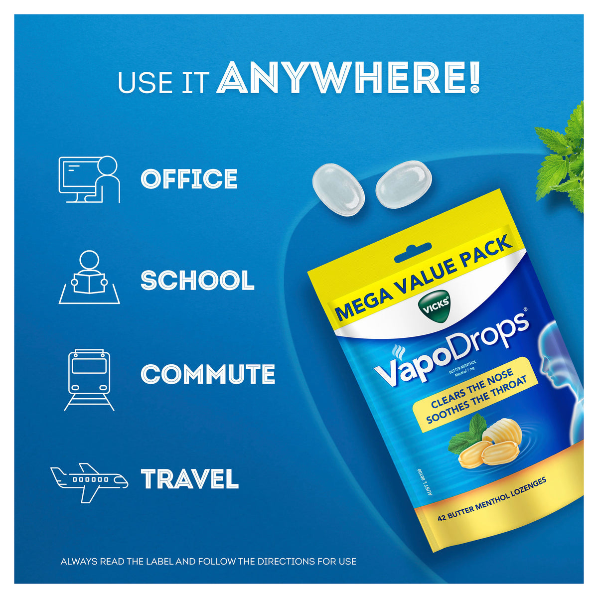 VICKS Vapodrops Butter Menthol 42pk