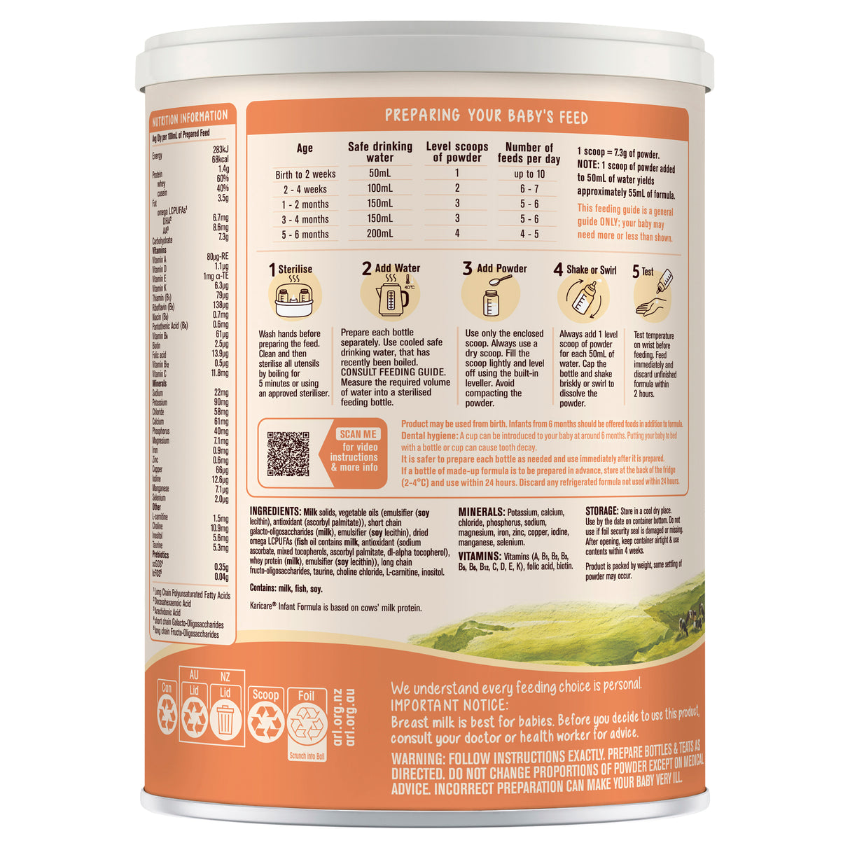 Karicare 1 Baby Infant Formula From 0-6 Months 900g