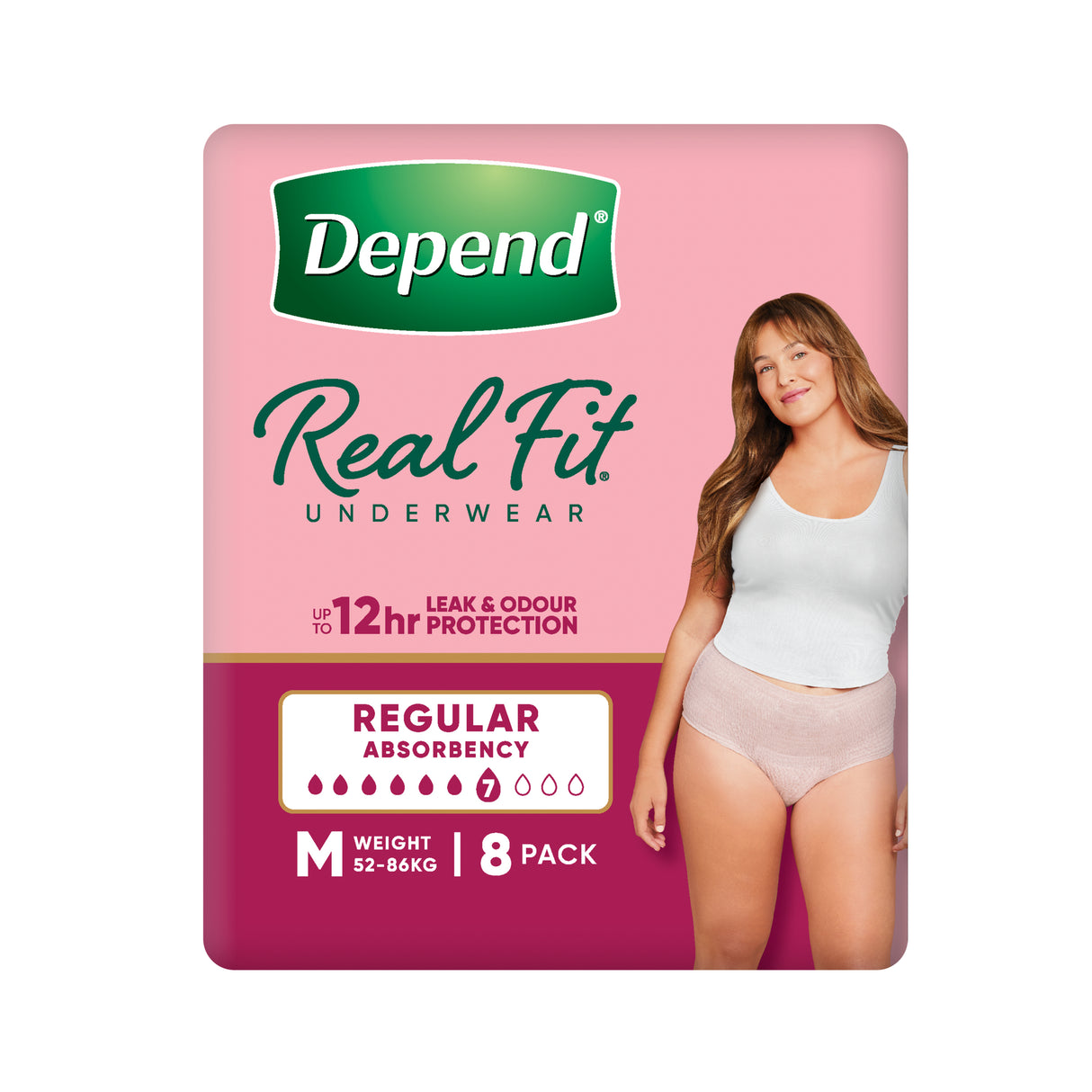 Depend Real Fit Incontinence Underwear Regular Women Medium 8 Pack