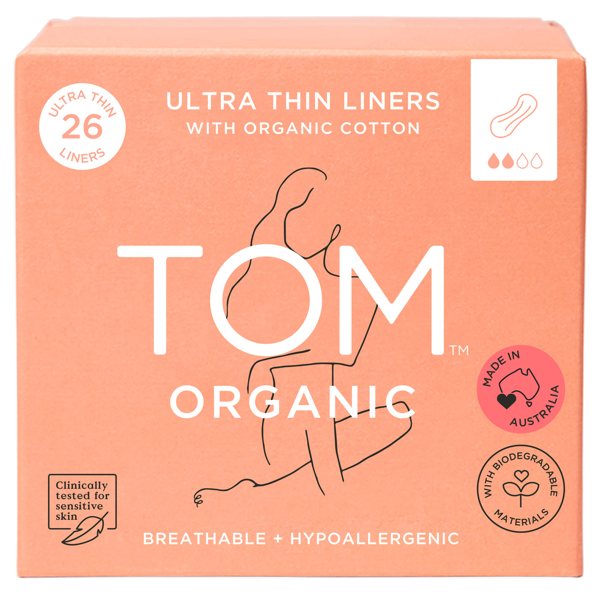 TOM Organic Ultra Thin Liners with Organic Cotton 26 Pack
