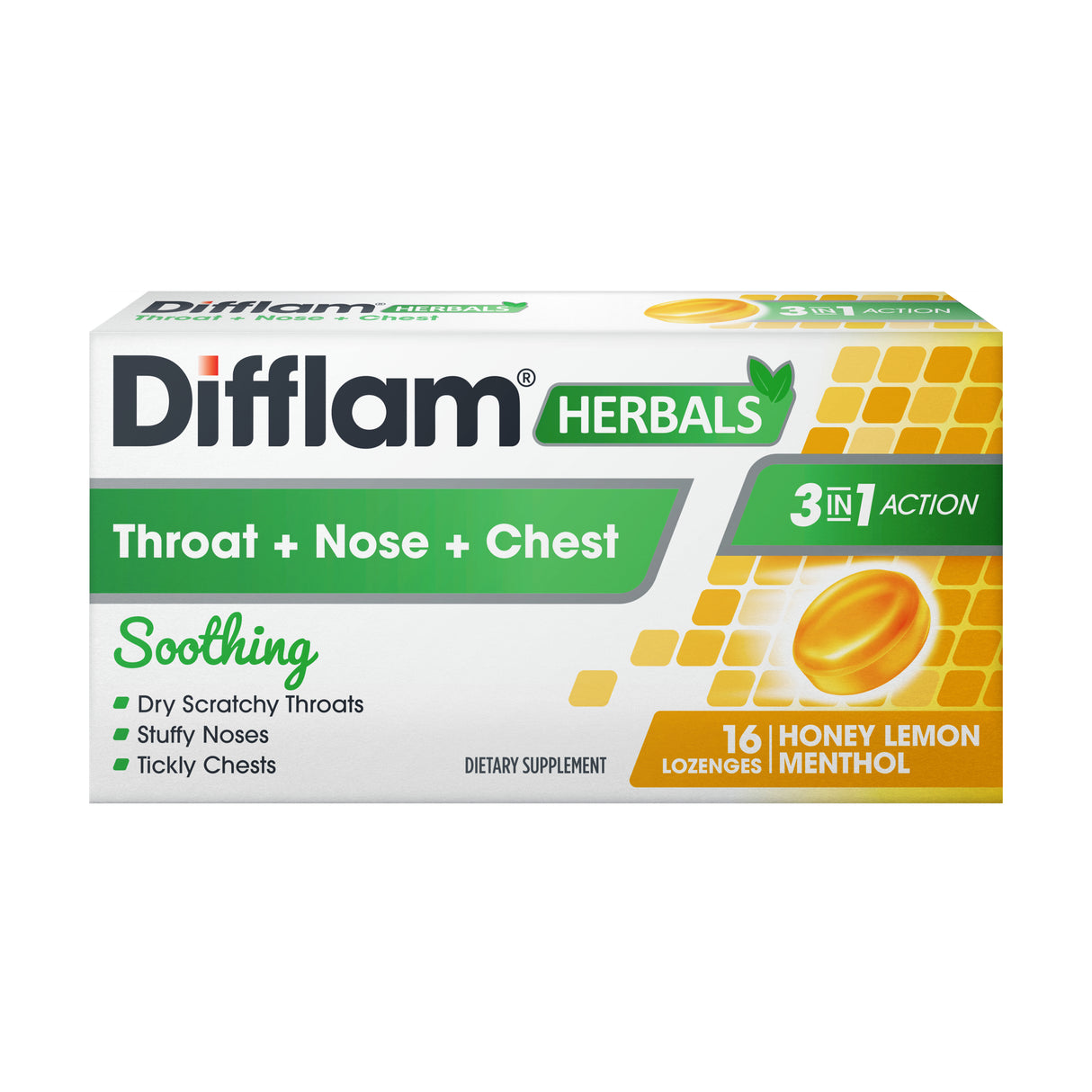 Difflam Lozenges Herbal Honey Lemon Menthol 16 Pack