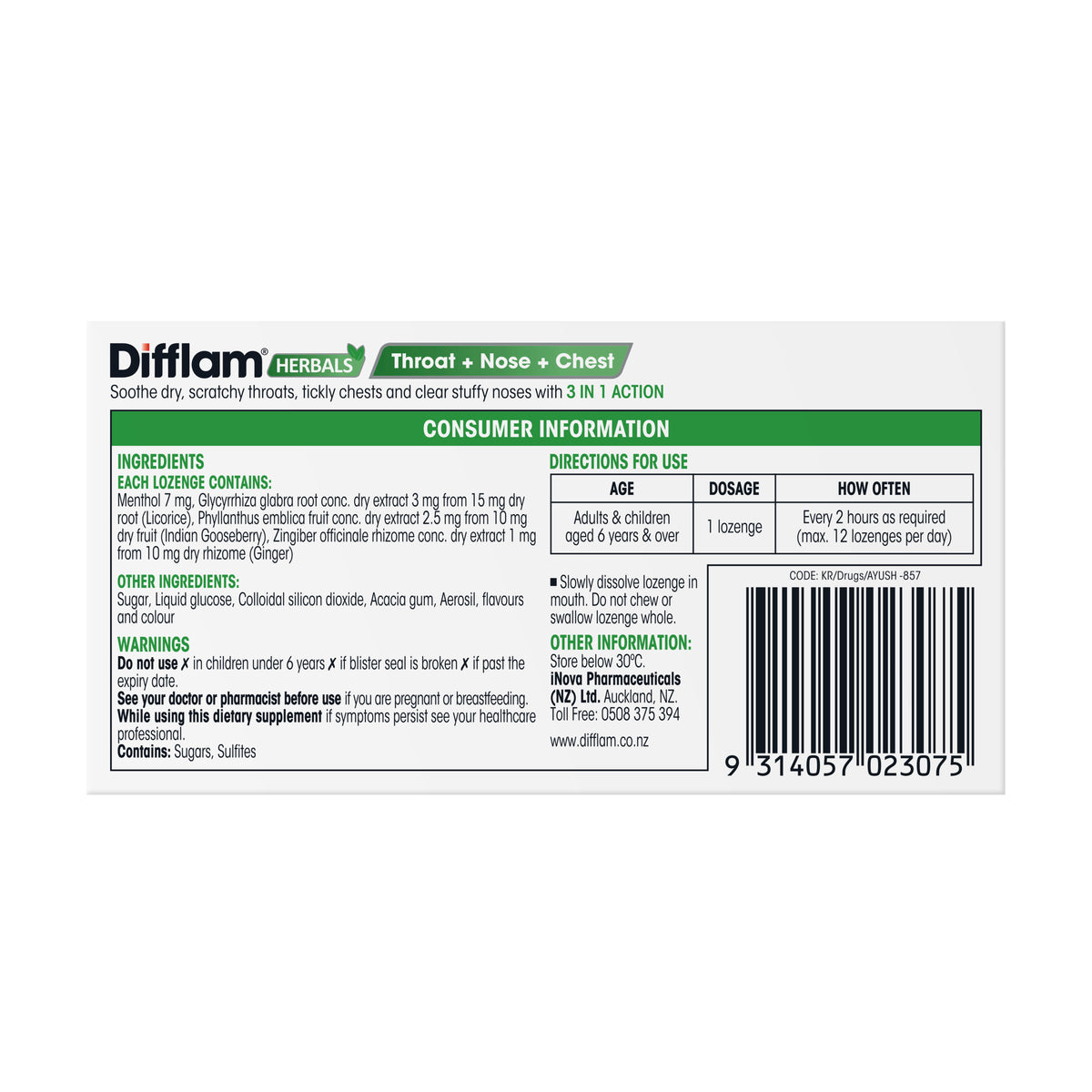 DIFFLAM Loz Herb Hny Lmn Menthol 32s