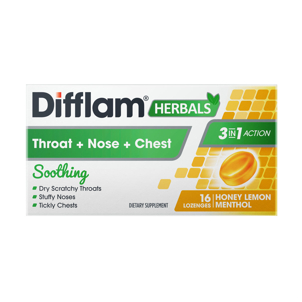 Difflam Lozenges Herbal Honey Lemon Menthol 16 Pack