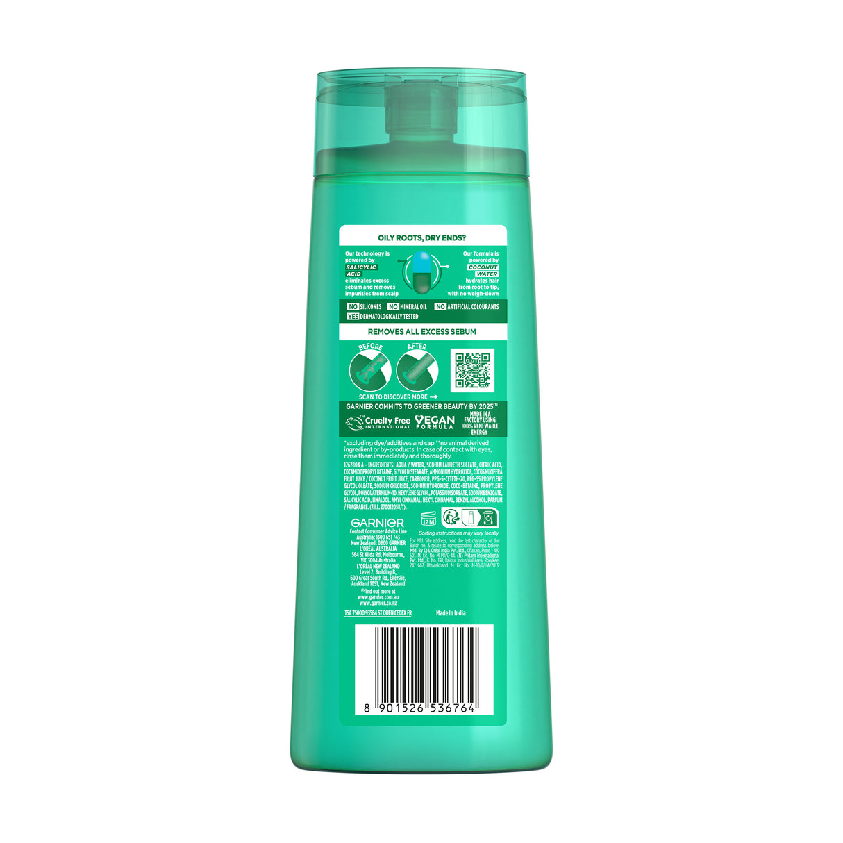 Garnier Fructis Coconut Water Oily Roots Dry Ends Shampoo 315ml