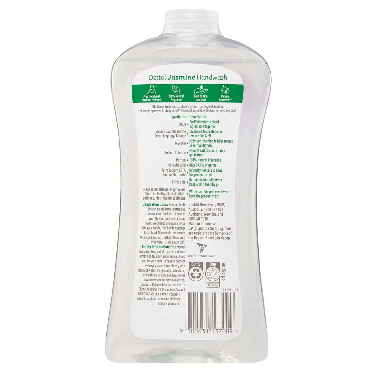 Dettol Free From Hand Wash Antibacterial Jasmine Refill 950mL