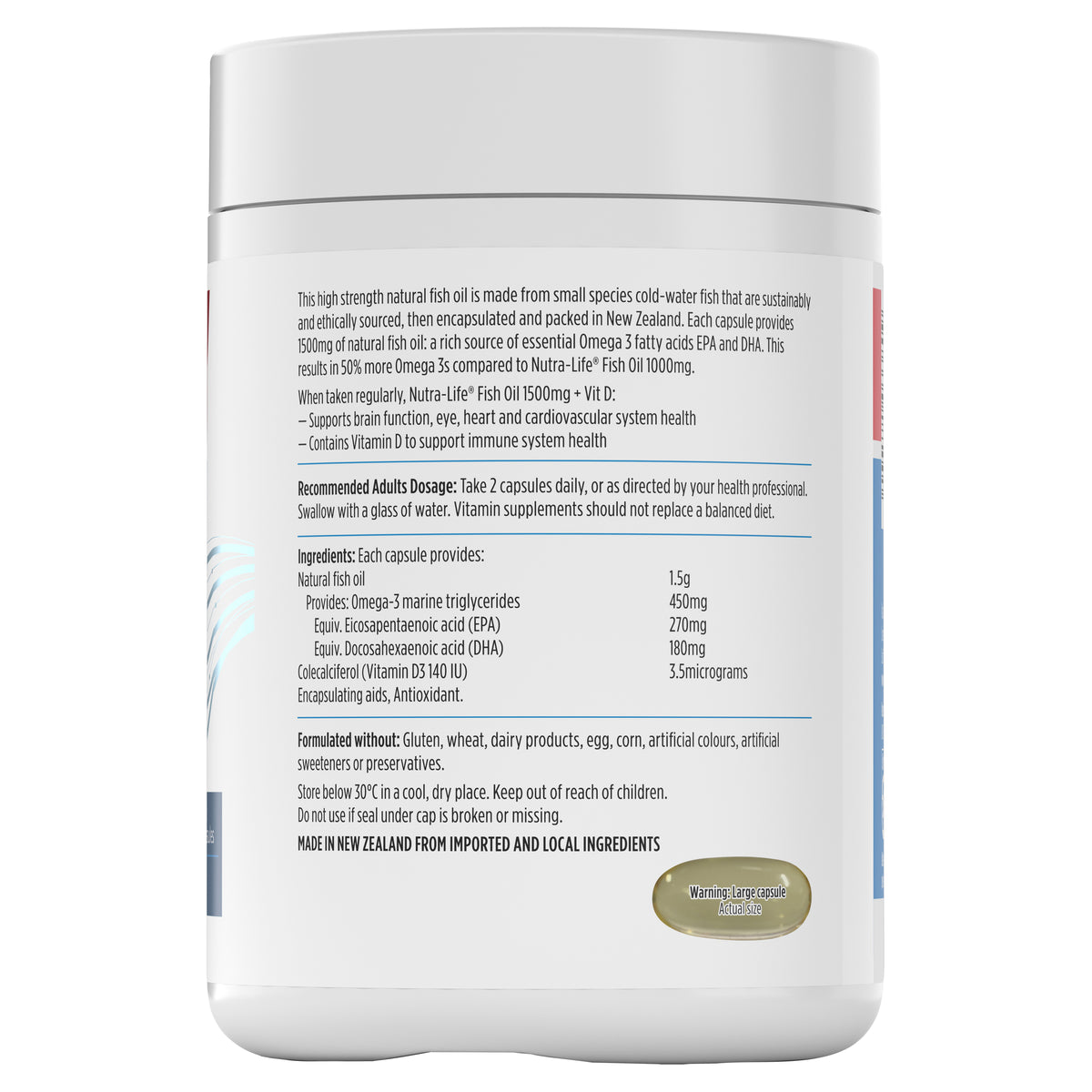 Nutra-Life Fish Oil 1500mg Plus Vitamin D 180c