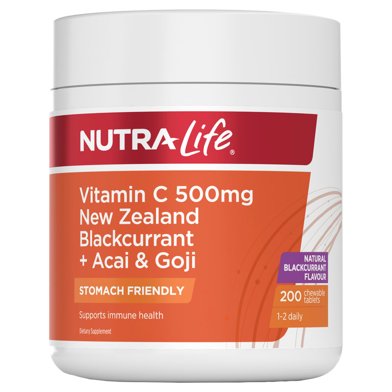 Nutra-Life Vitamin C 500mg Blackcurrant + Acai & Goji Chewables 200 Tablets