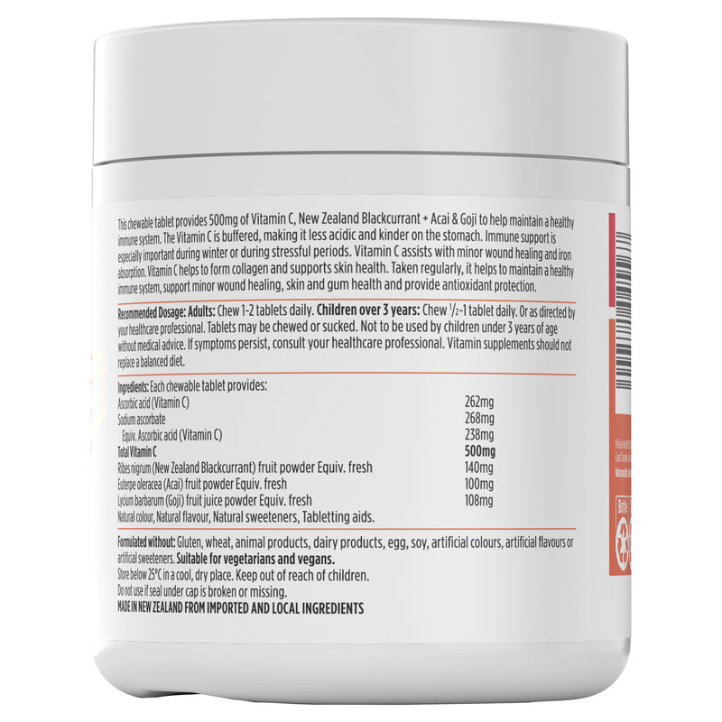 Nutra-Life Vitamin C 500mg Blackcurrant + Acai & Goji Chewables 200 Tablets