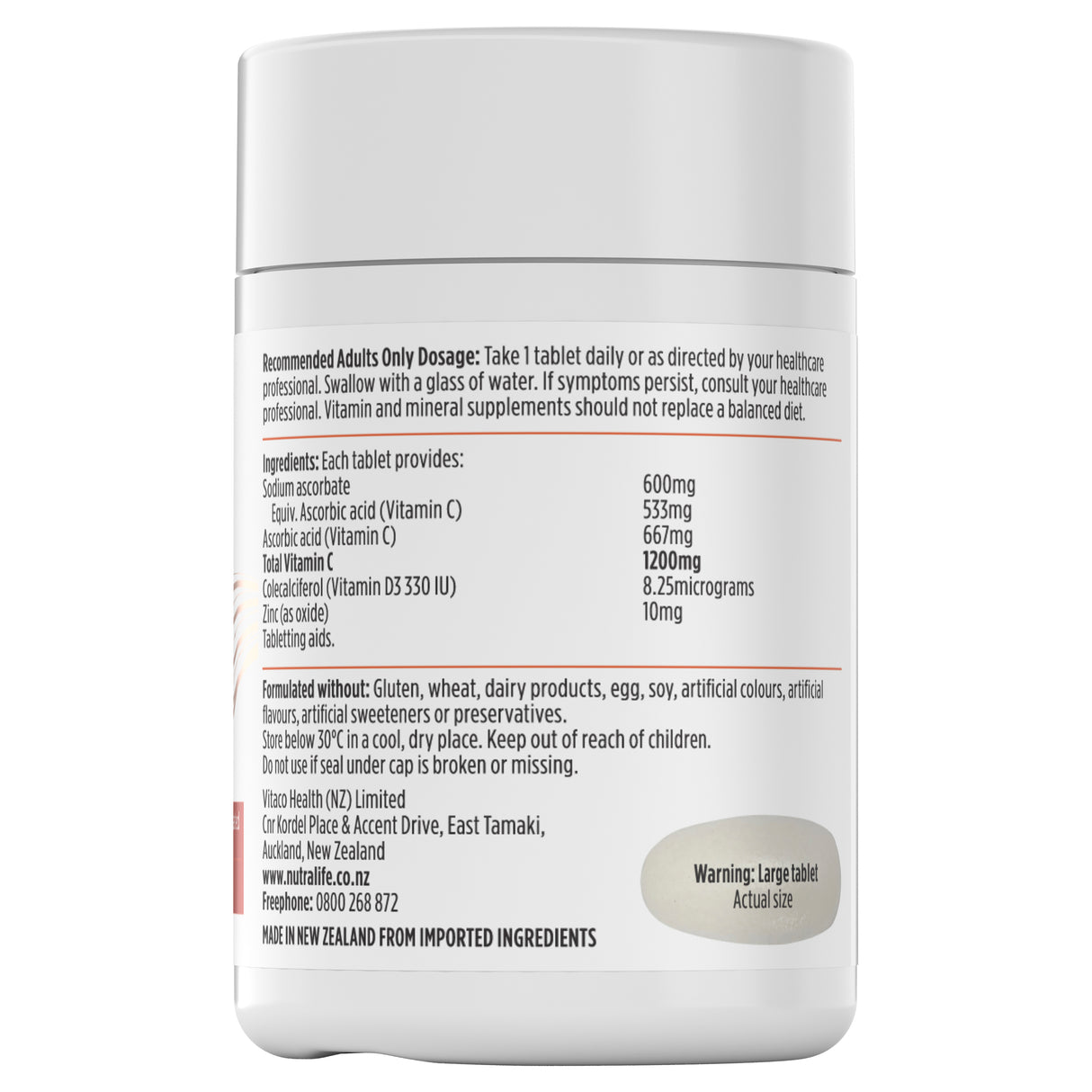 Nutra-Life High Strength Vitamin C + D + Zinc 60s