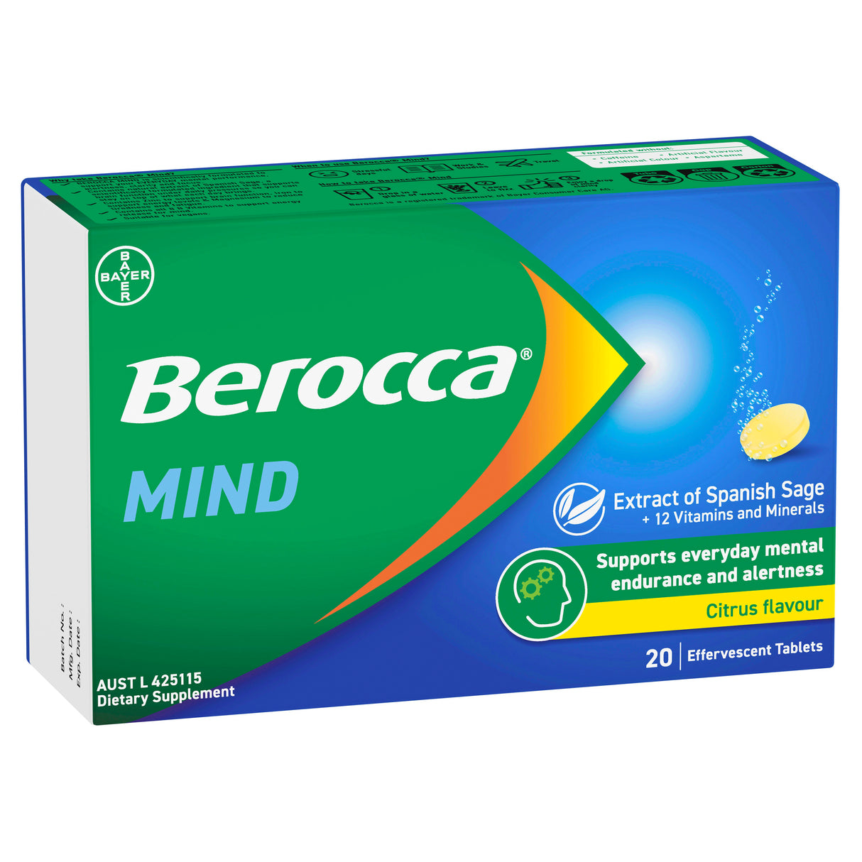 Berocca Mind With Sage Citrus Effervescent Tablets 20s