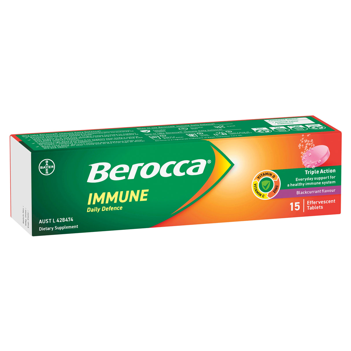Berocca Immunity Daily Defence Black Currant Effervescent Tablets 15s