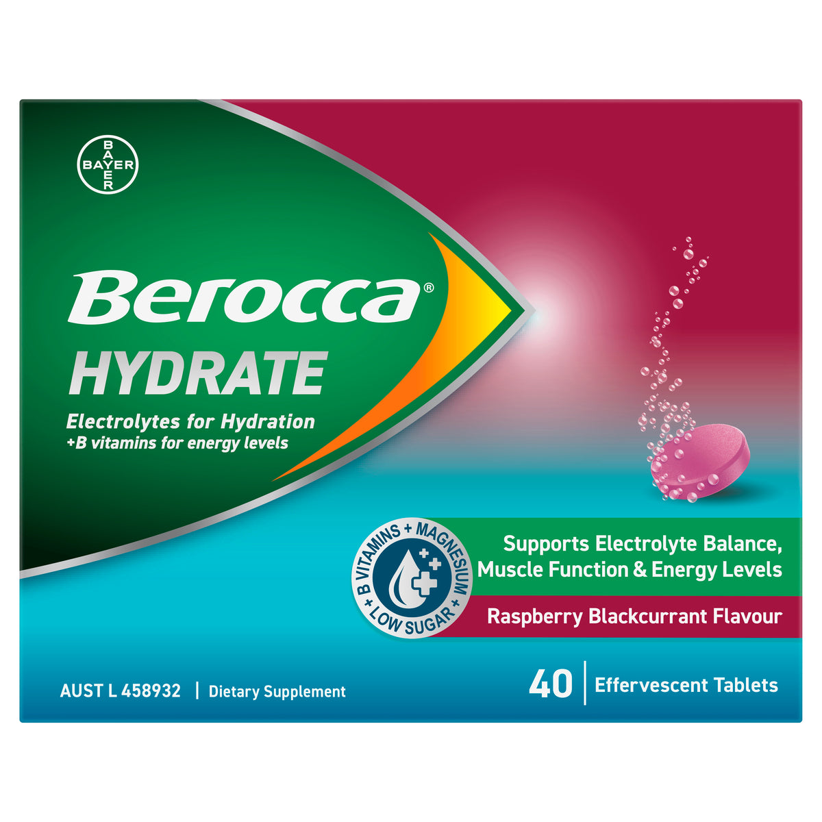 Berocca Hydrate Black Currant Effervescent Tablets 40s