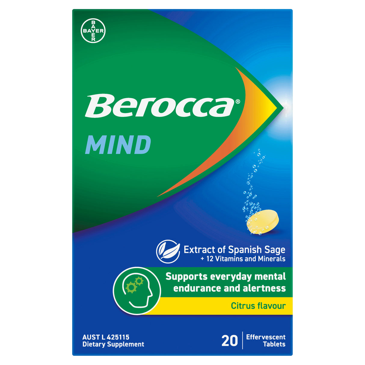 Berocca Mind With Sage Citrus Effervescent Tablets 20s